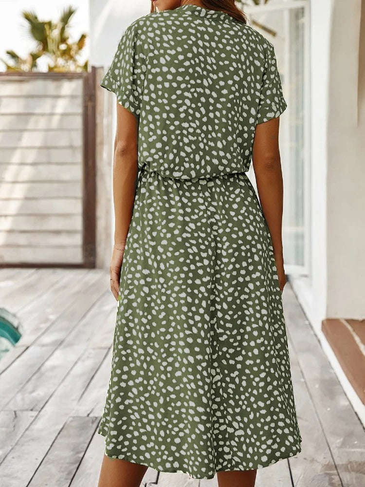 Damen Midikleid mit Knopfleiste, Print und Taillenband