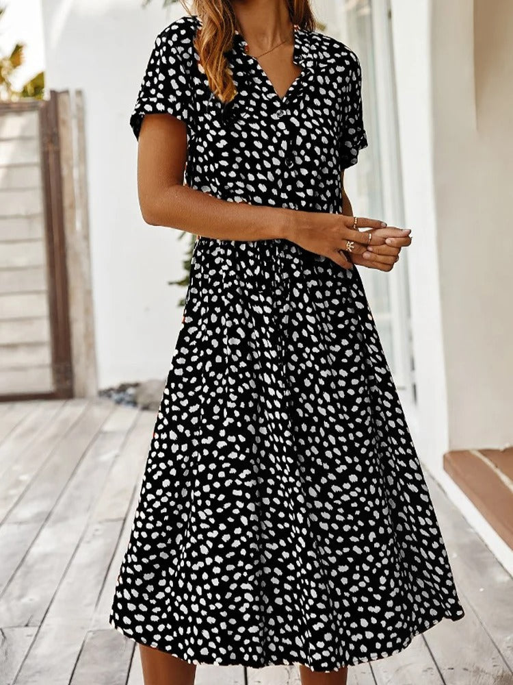 Damen Midikleid mit Knopfleiste, Print und Taillenband