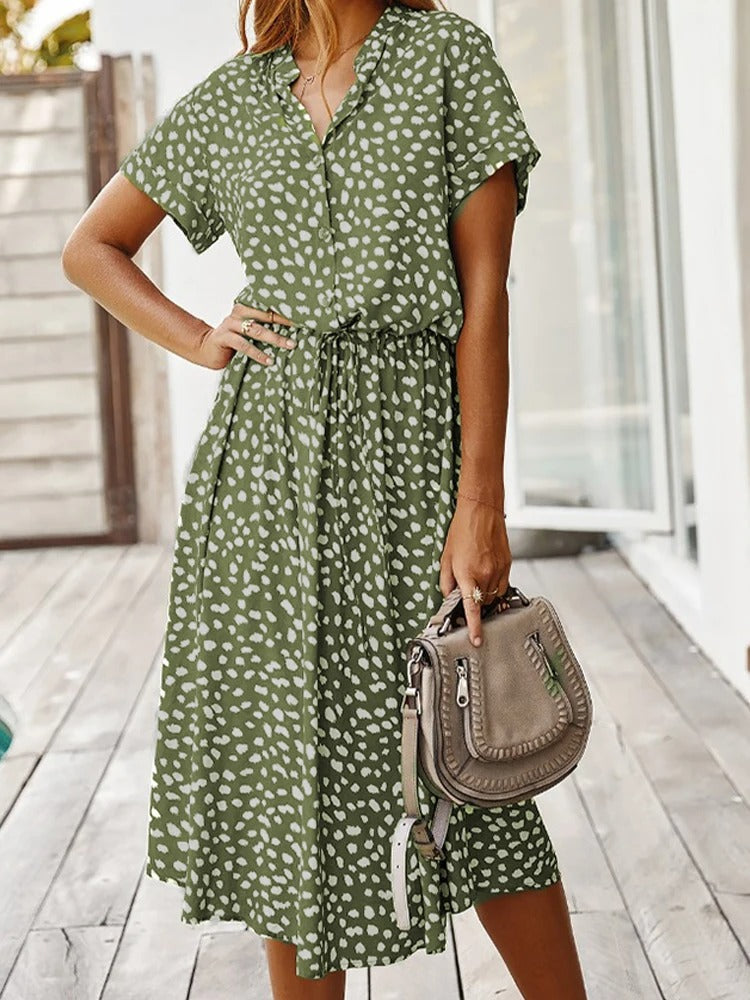 Damen Midikleid mit Knopfleiste, Print und Taillenband