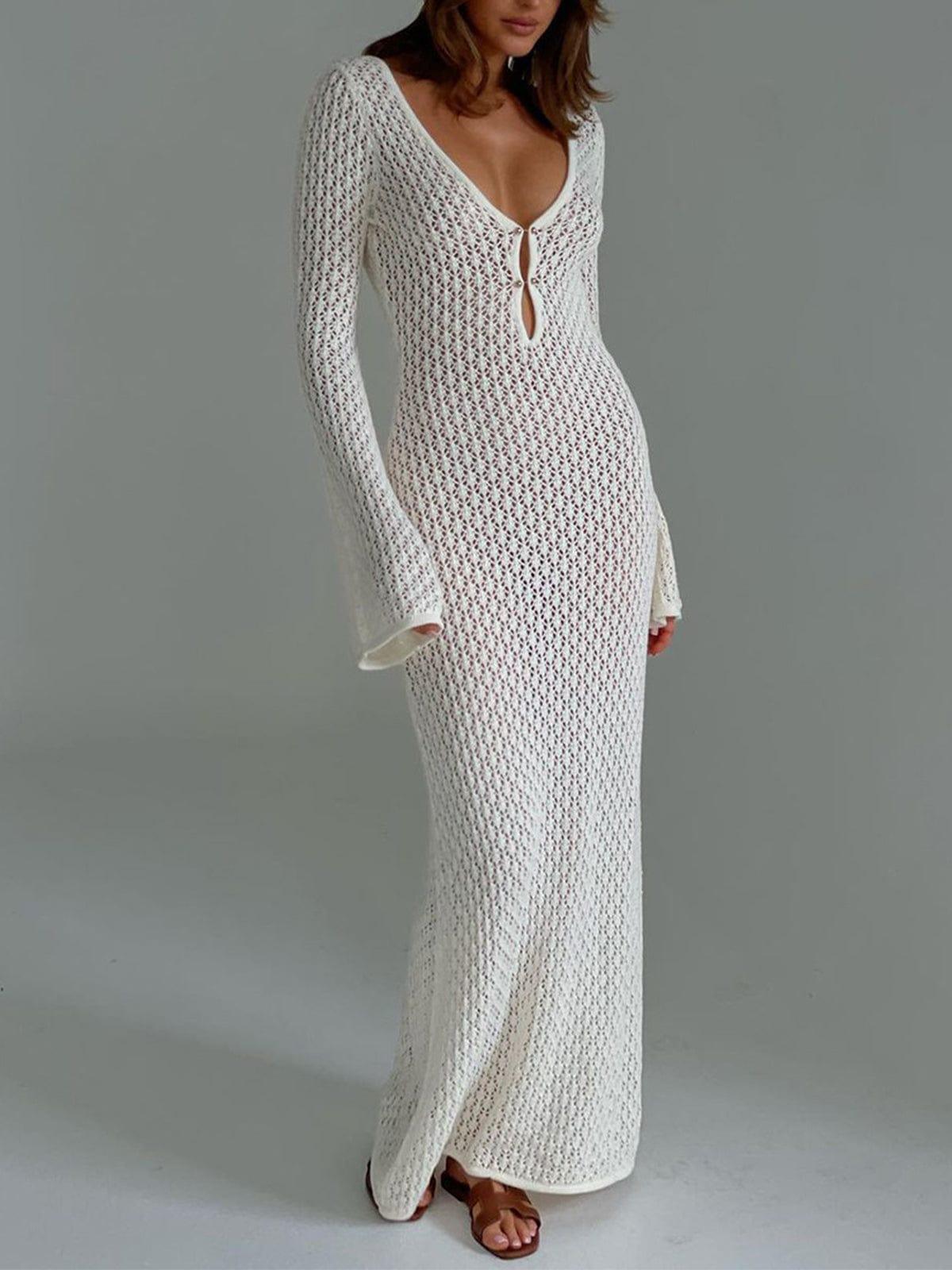 Damen-Maxikleid aus Häkelstrick mit eleganten Glockenärmeln – Sommer-Cover-up