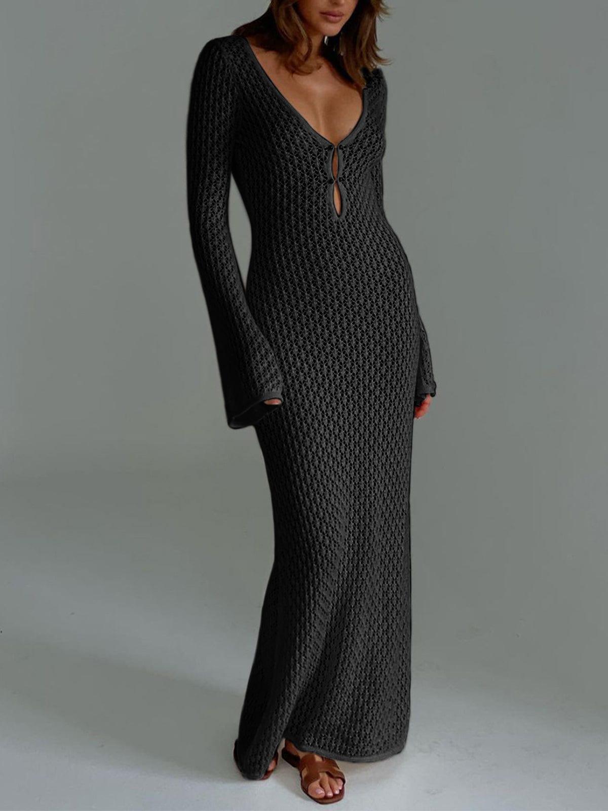 Damen-Maxikleid aus Häkelstrick mit eleganten Glockenärmeln – Sommer-Cover-up