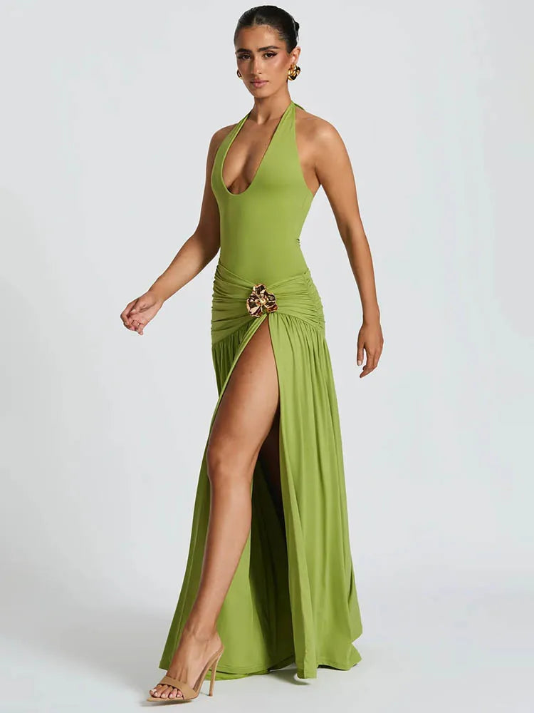 Damen Maxikleid mit Neckholder, Cut-Out und Beinschlitz