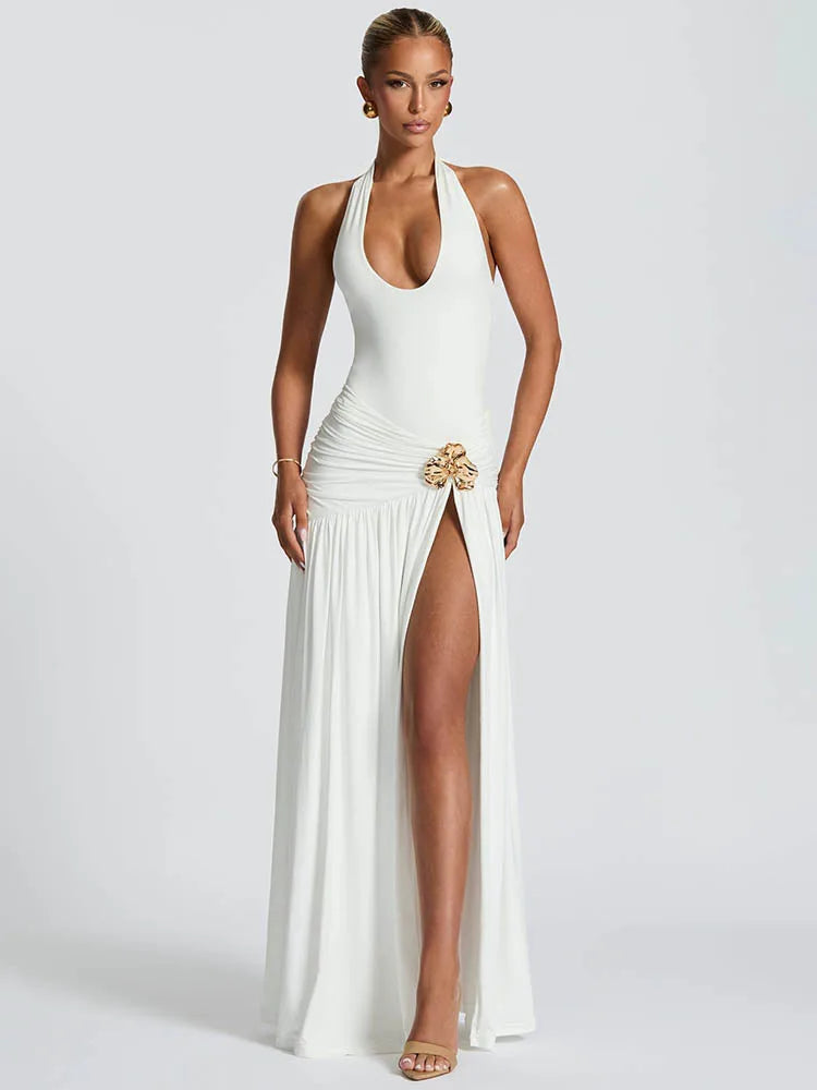 Damen Maxikleid mit Neckholder, Cut-Out und Beinschlitz