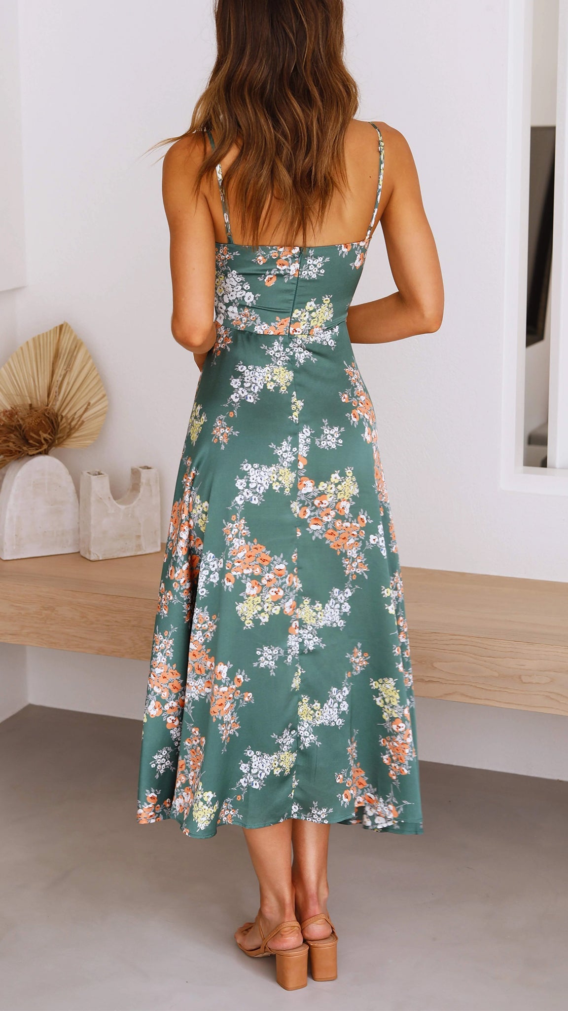 Damen Sommer Midikleid mit Blumenmuster, Schlitz und Knotendetail
