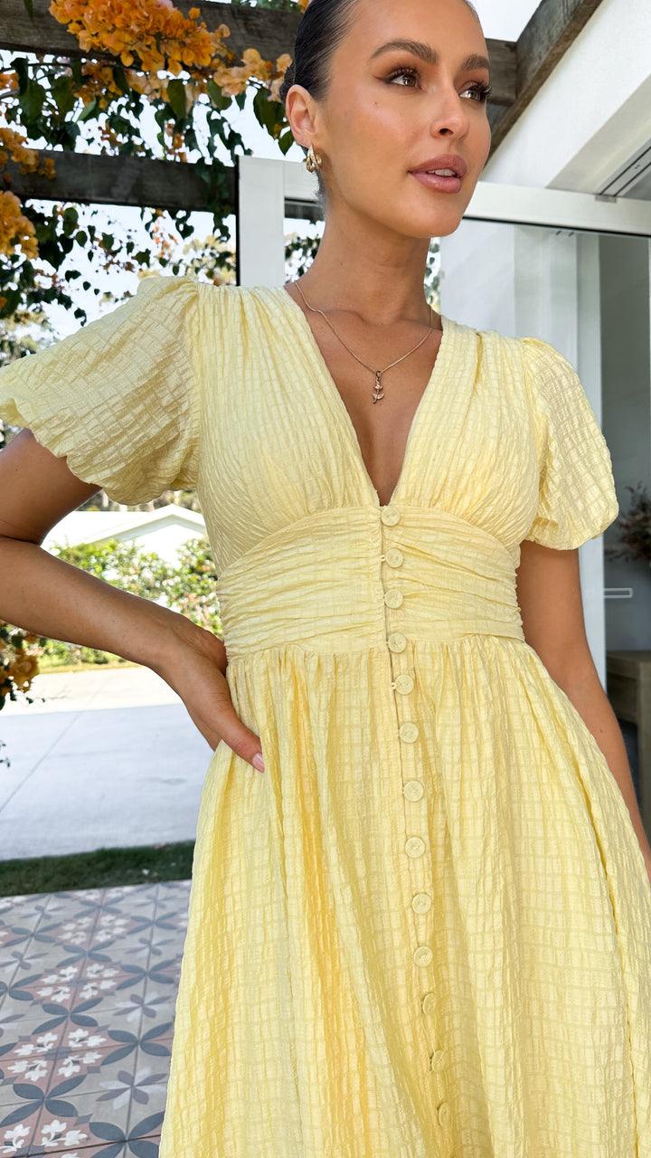 Elegantes Maxikleid für Damen mit Knopfleiste vorne und Puffärmeln