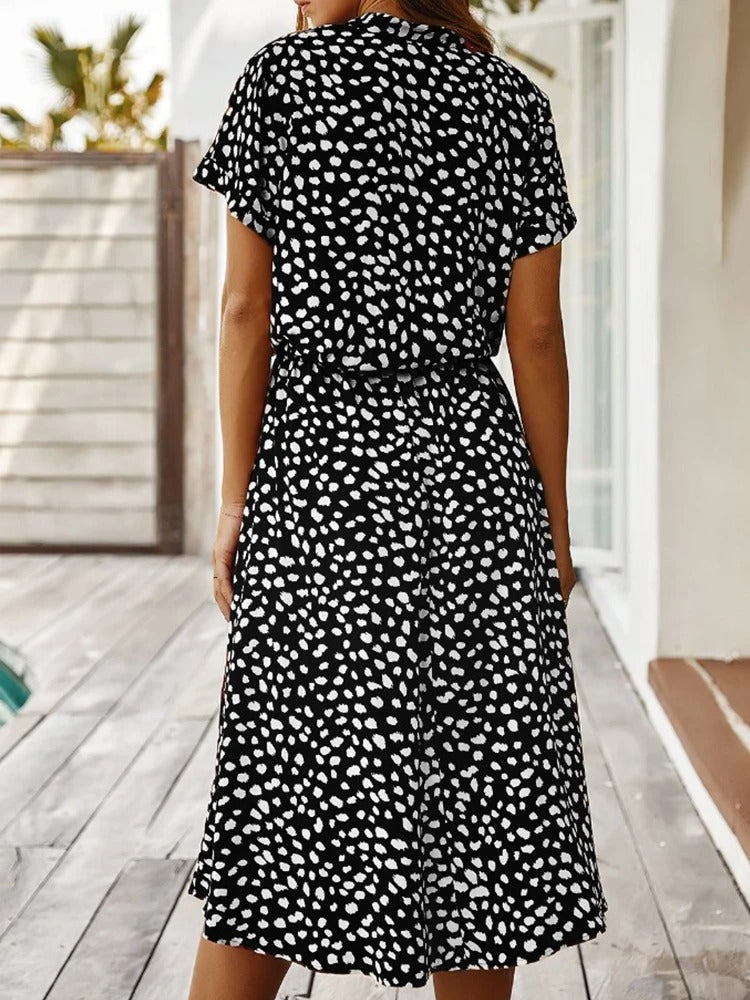 Damen Midikleid mit Knopfleiste, Print und Taillenband