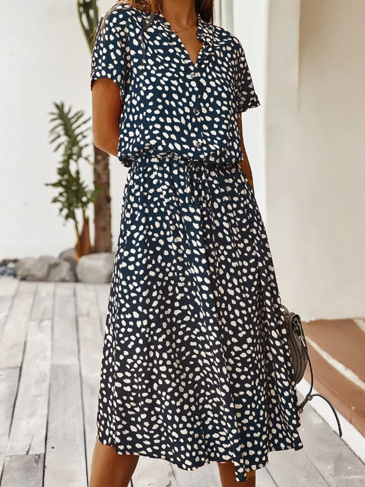 Damen Midikleid mit Knopfleiste, Print und Taillenband