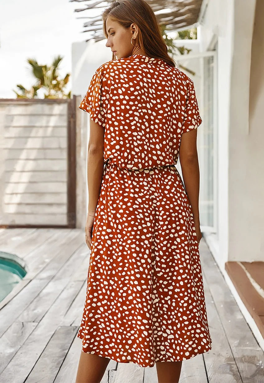 Damen Midikleid mit Knopfleiste, Print und Taillenband