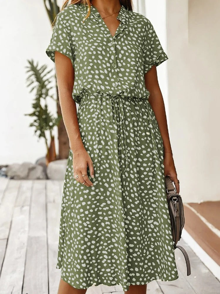 Damen Midikleid mit Knopfleiste, Print und Taillenband