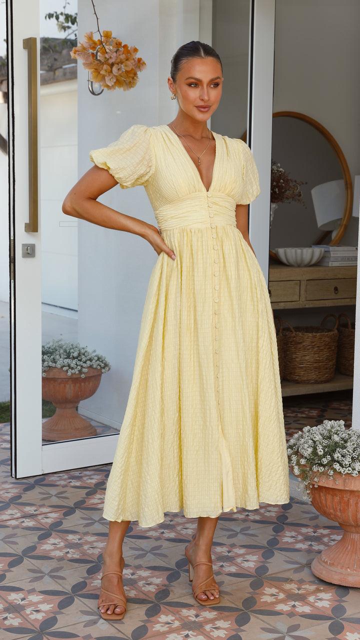 Elegantes Maxikleid für Damen mit Knopfleiste vorne und Puffärmeln